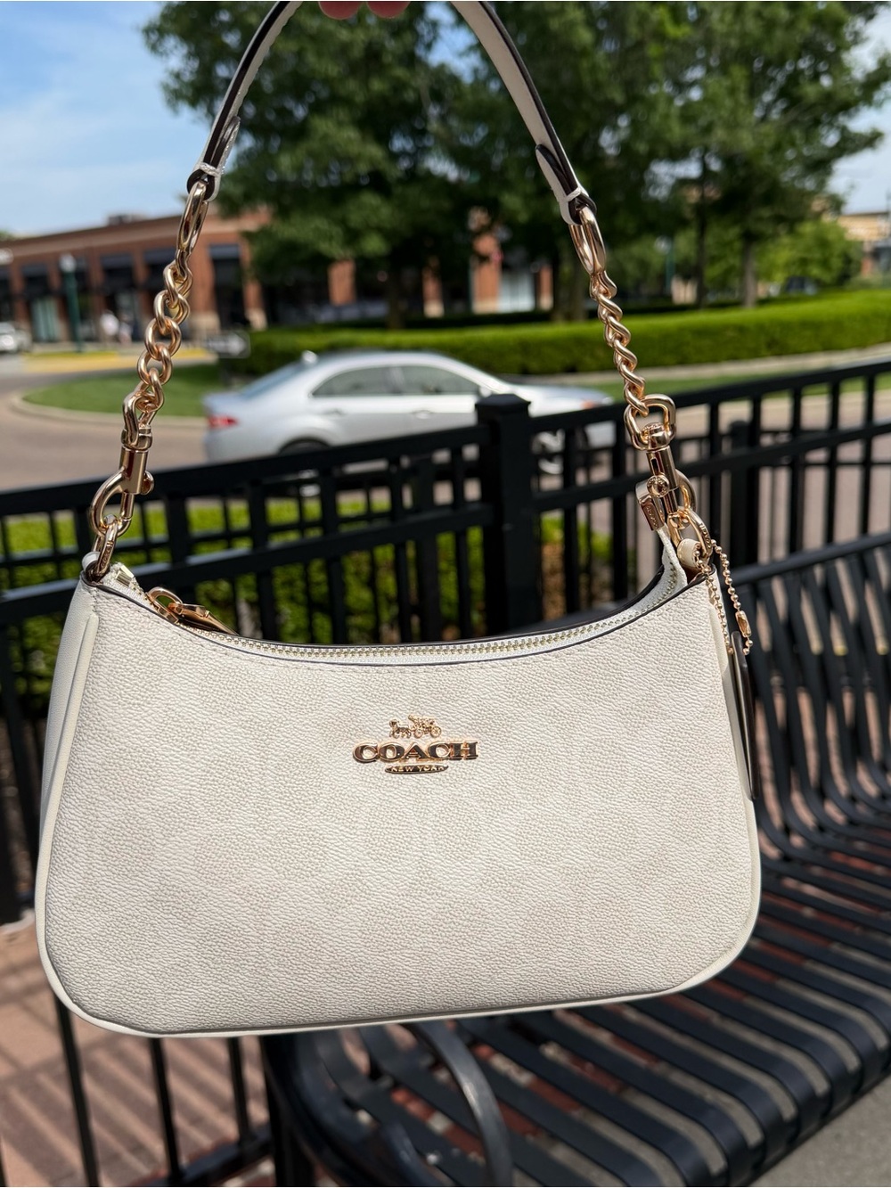 Coach white Teri shoulder bag in signature canvas